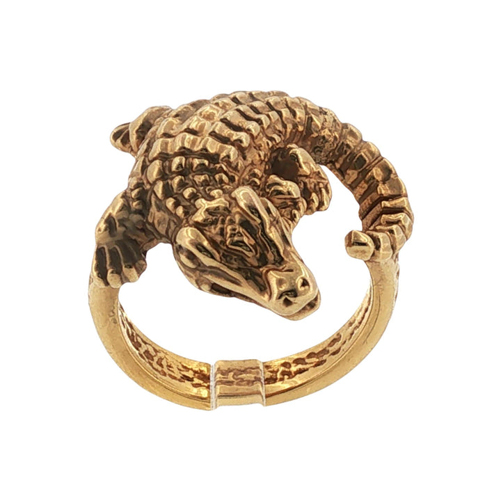 Italian 18 Karat Yellow Gold Alligator Textured Vintage Ring