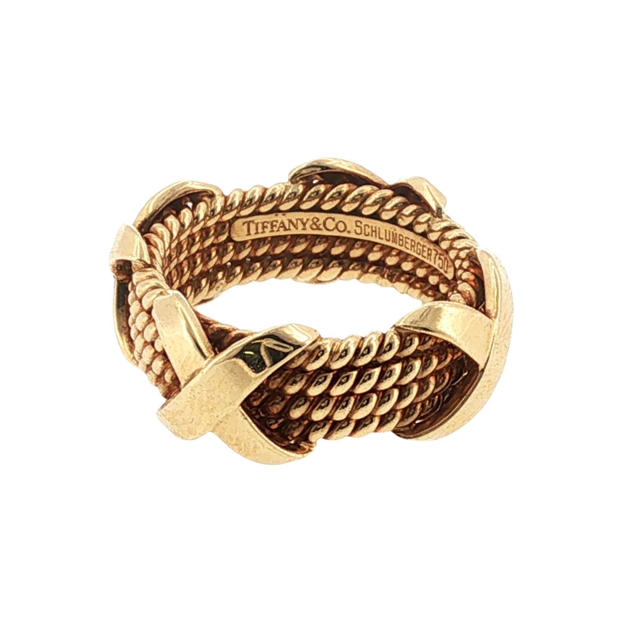 Tiffany & Company Schlumberger 'X' Band 18 Karat Yellow Gold Size 5.5