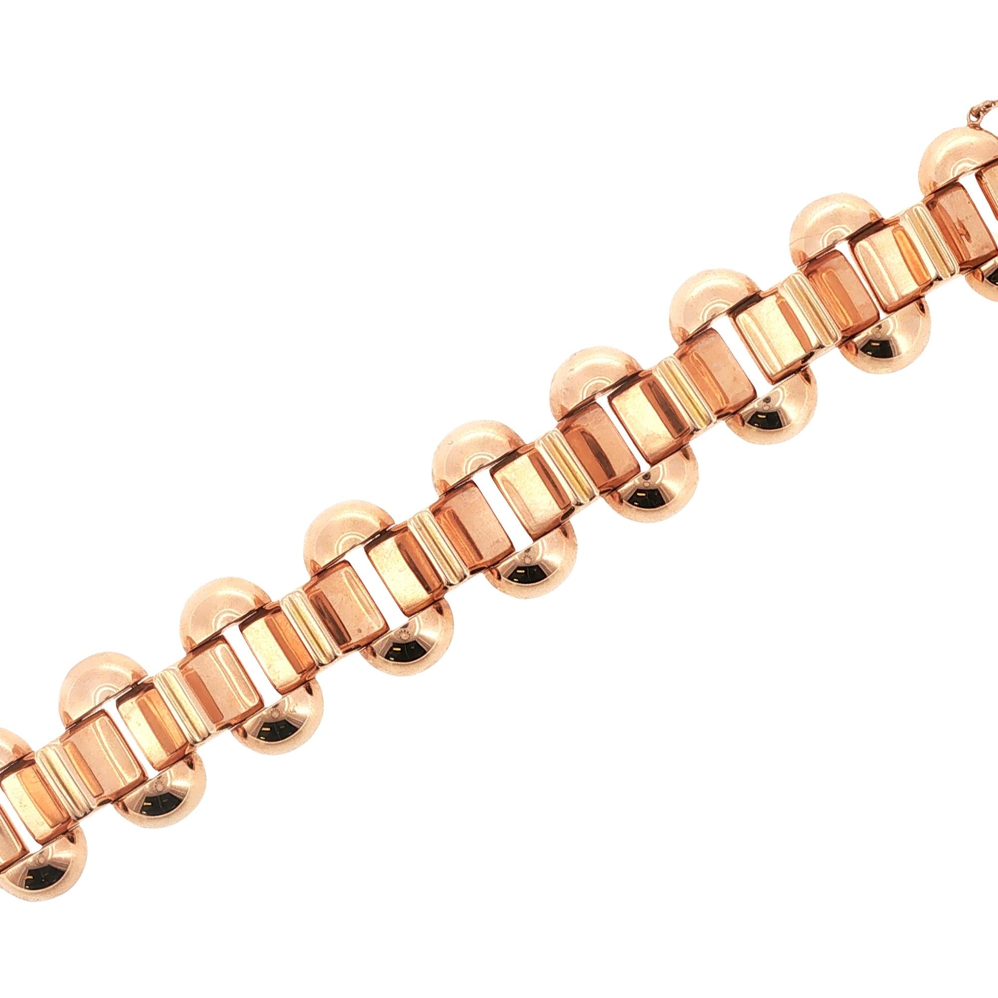 1950's Retro 18 Karat Rose Gold Wide Link Vintage Bracelet