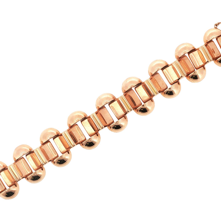1950's Retro 18 Karat Rose Gold Wide Link Vintage Bracelet