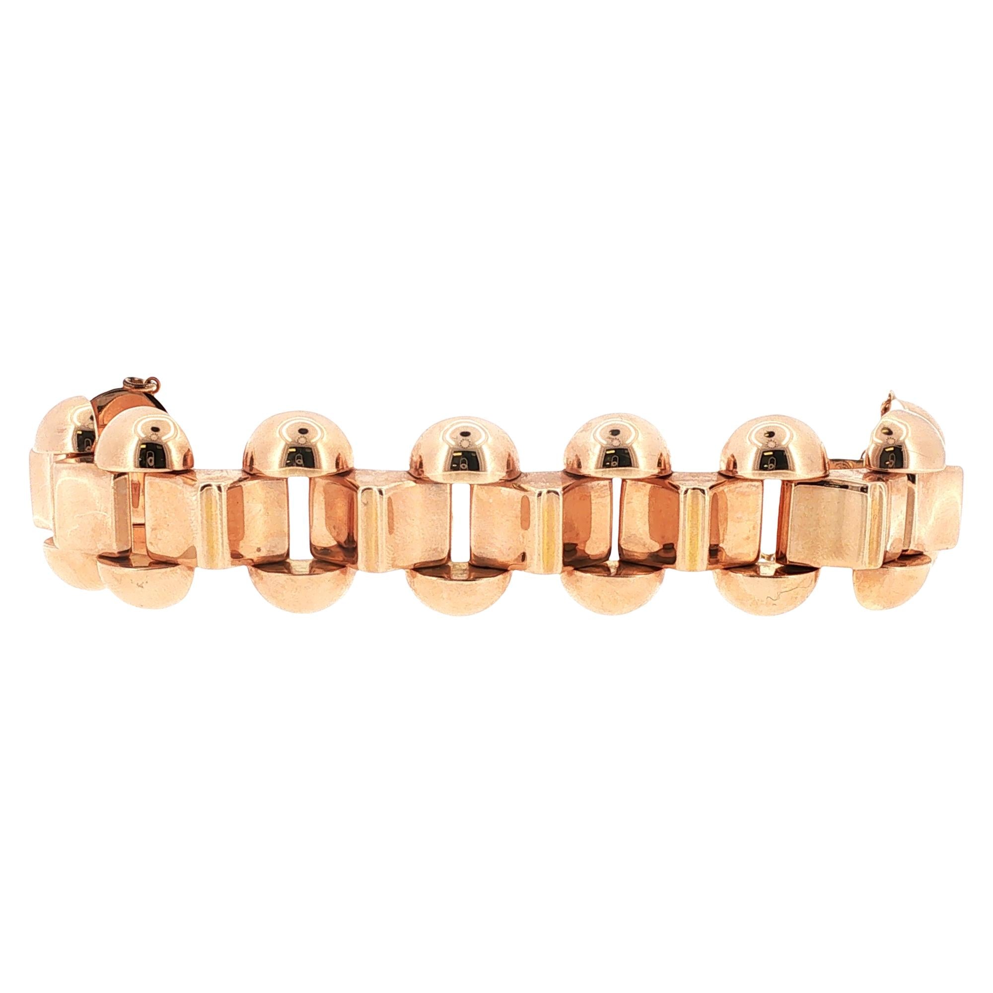 1950's Retro 18 Karat Rose Gold Wide Link Vintage Bracelet