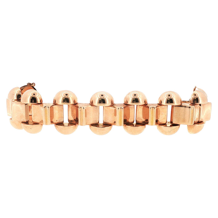 1950's Retro 18 Karat Rose Gold Wide Link Vintage Bracelet