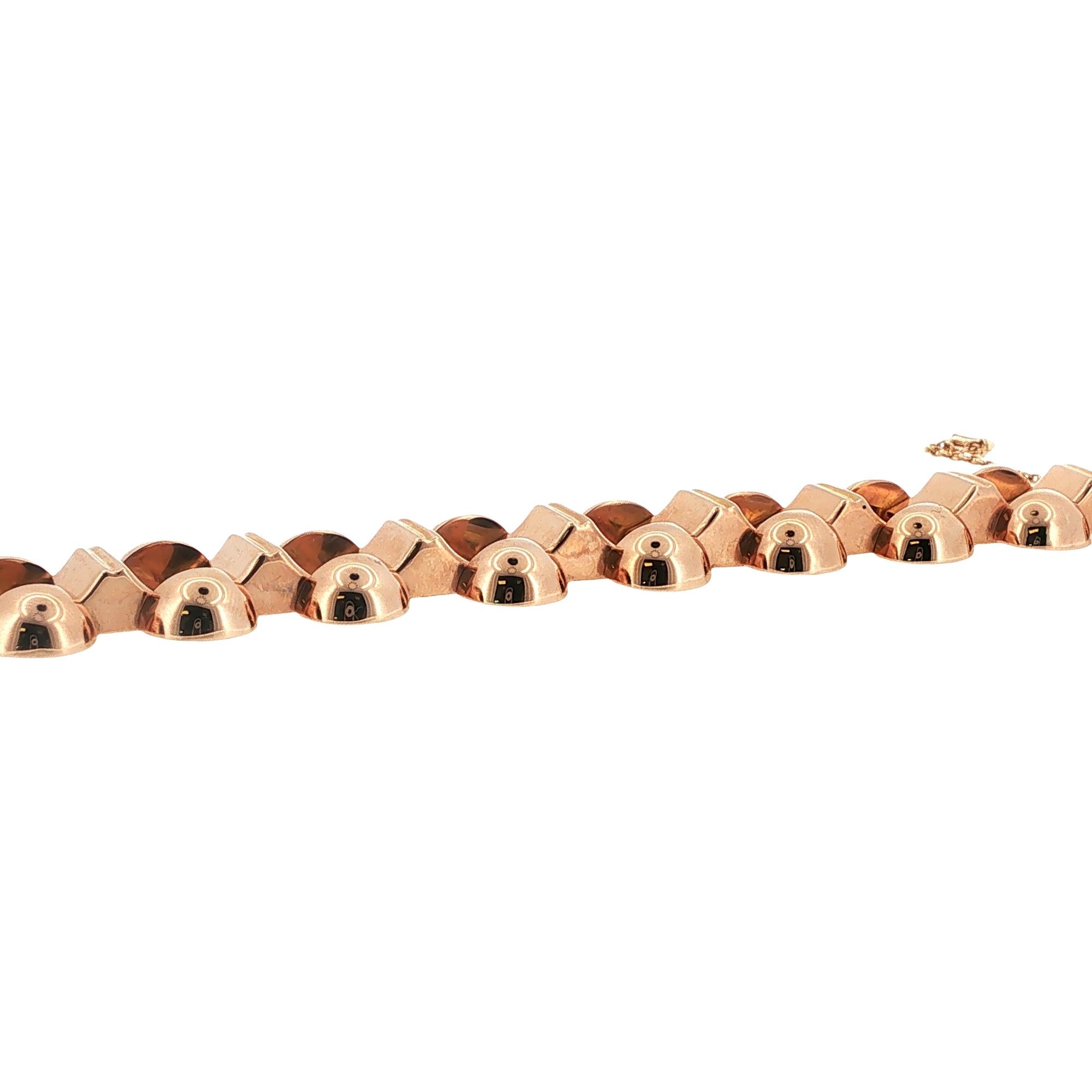 1950's Retro 18 Karat Rose Gold Wide Link Vintage Bracelet