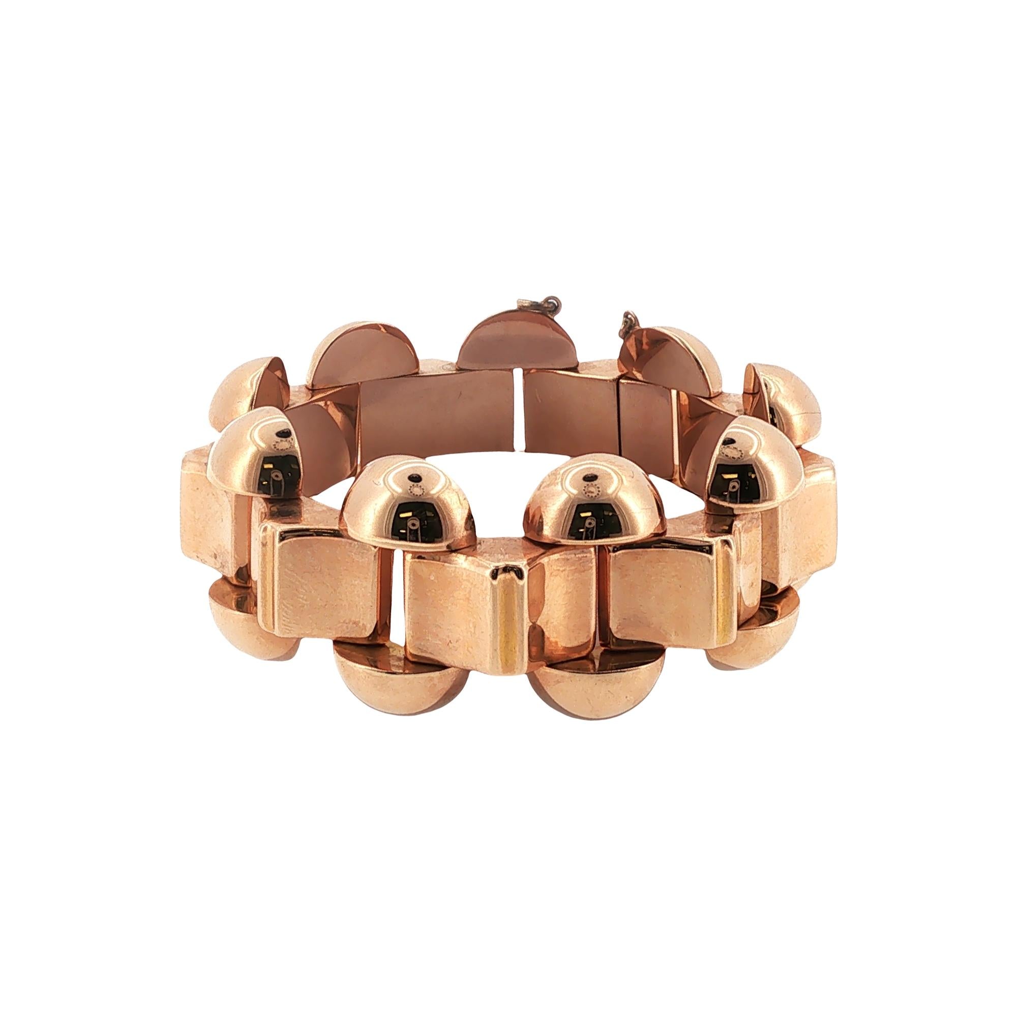 1950's Retro 18 Karat Rose Gold Wide Link Vintage Bracelet