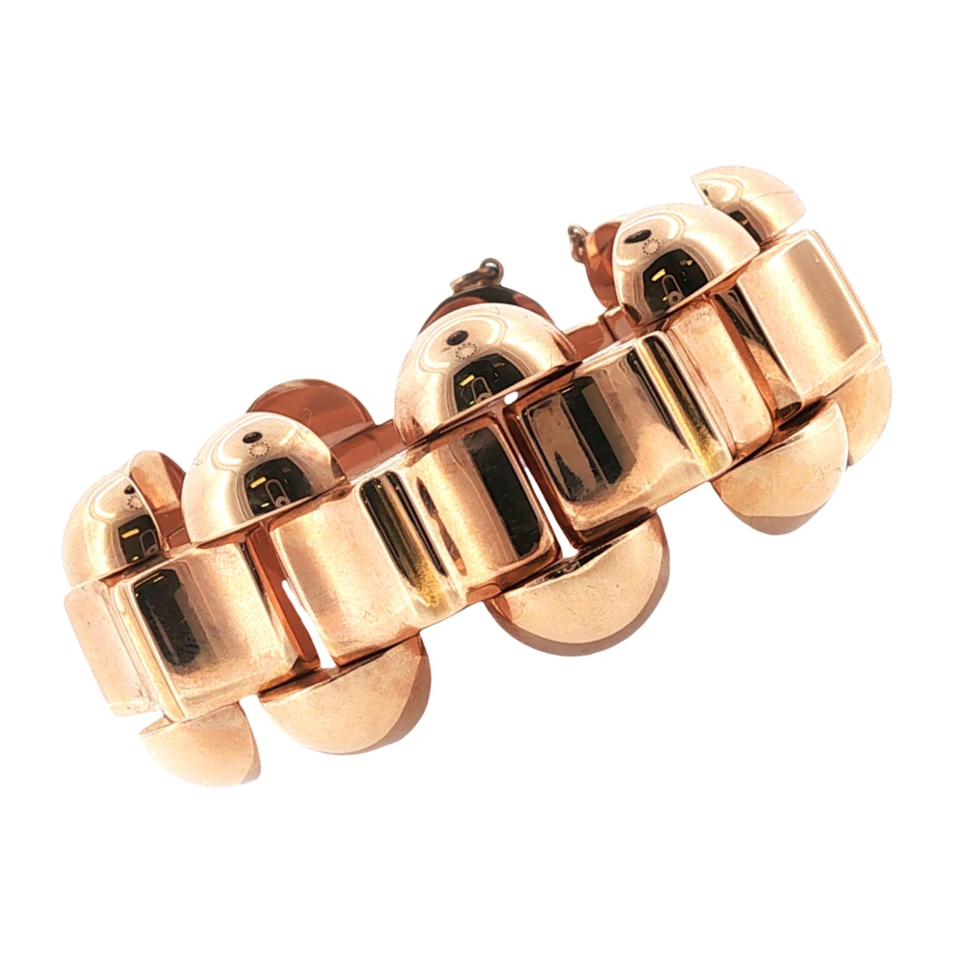 1950's Retro 18 Karat Rose Gold Wide Link Vintage Bracelet