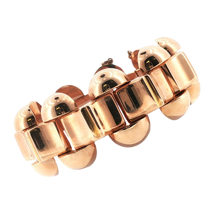 1950's Retro 18 Karat Rose Gold Wide Link Vintage Bracelet