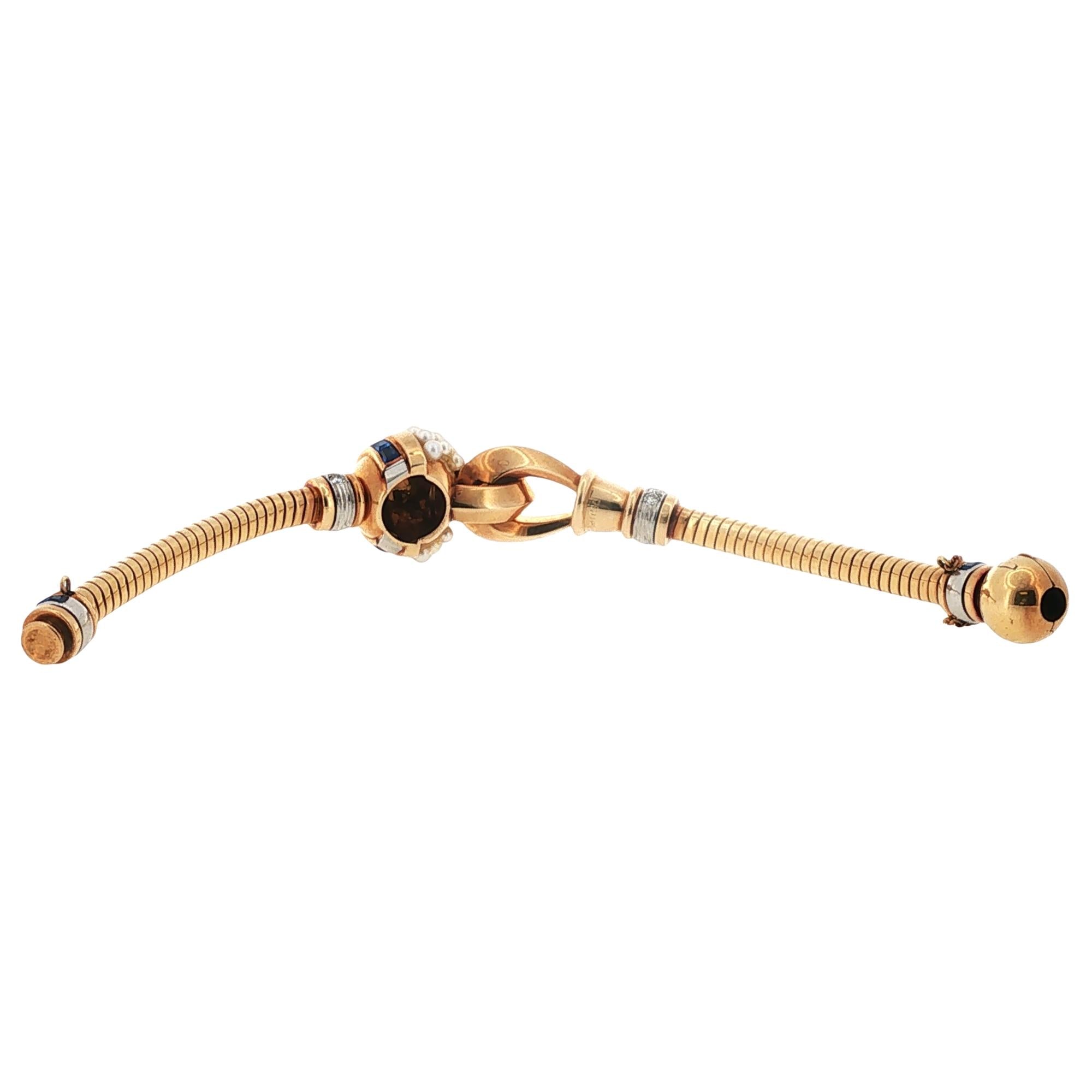 Retro-Era Ghiso Diamond Pearl 18 Karat Rose Gold French Bracelet