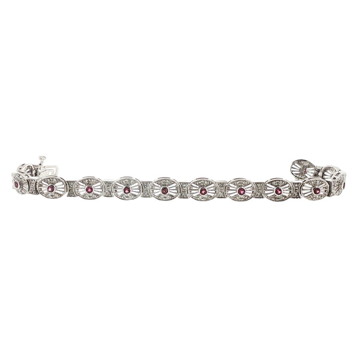 Pink Sapphire Diamond Filigree 14 Karat White Gold Link Bracelet