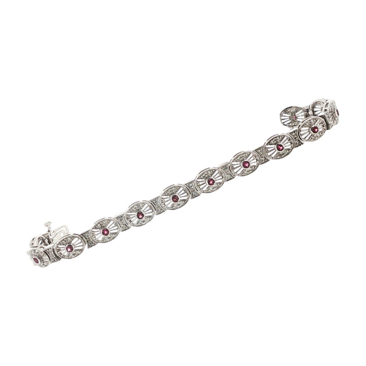 Pink Sapphire Diamond Filigree 14 Karat White Gold Link Bracelet