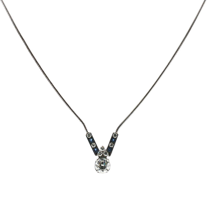Round Brilliant-Cut Diamond Sapphire Pendant 14 Karat White Gold Necklace