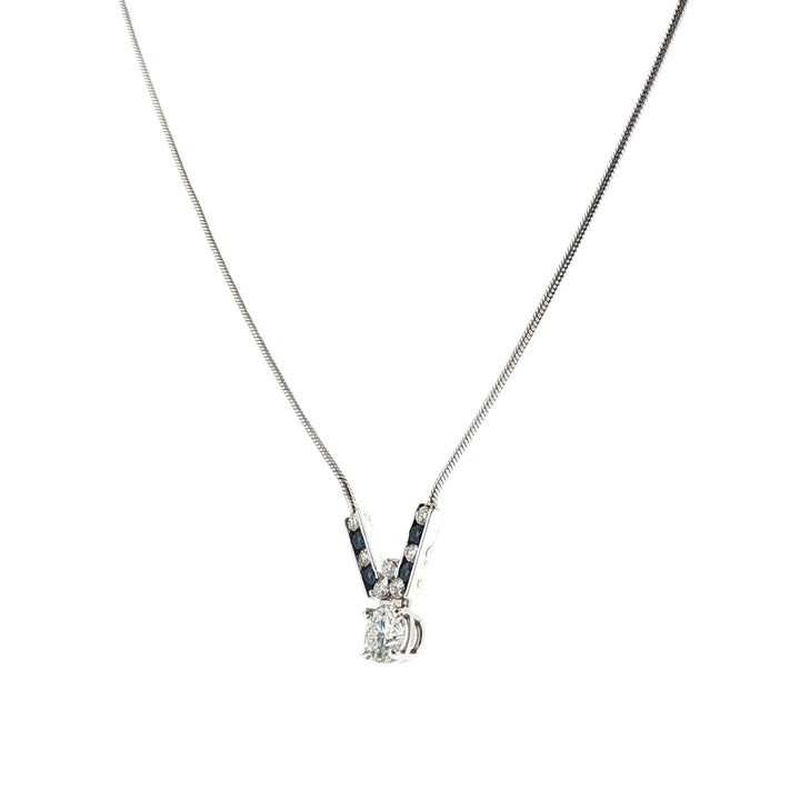 Round Brilliant-Cut Diamond Sapphire Pendant 14 Karat White Gold Necklace