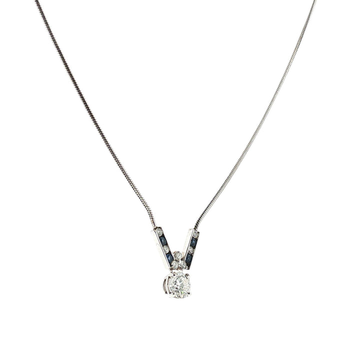 Round Brilliant-Cut Diamond Sapphire Pendant 14 Karat White Gold Necklace