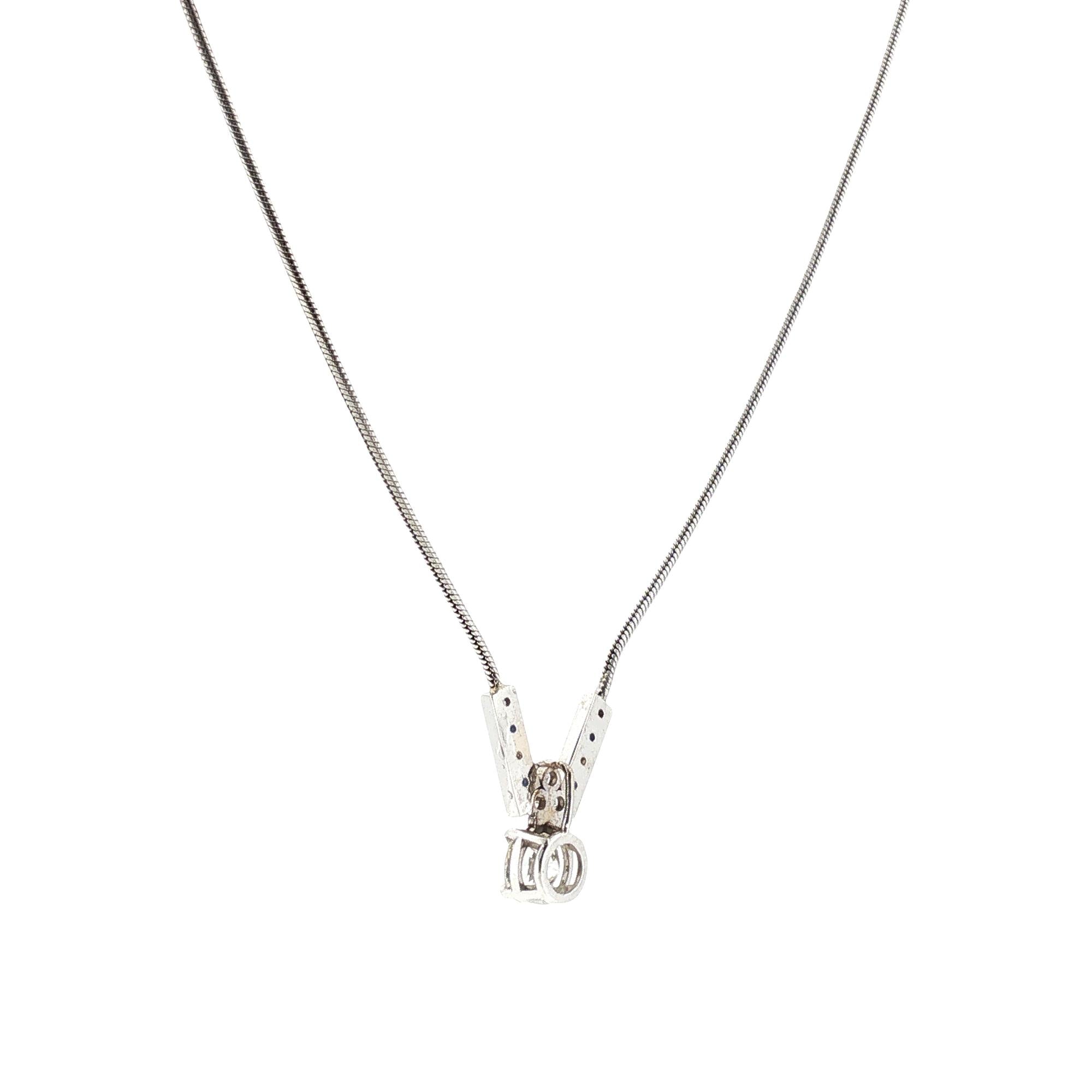 Round Brilliant-Cut Diamond Sapphire Pendant 14 Karat White Gold Necklace