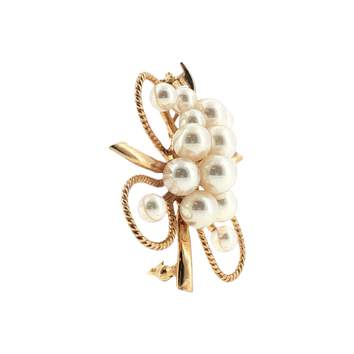 Mikimoto Pearl 14 Karat Yellow Gold Clover Vintage Brooch Pin