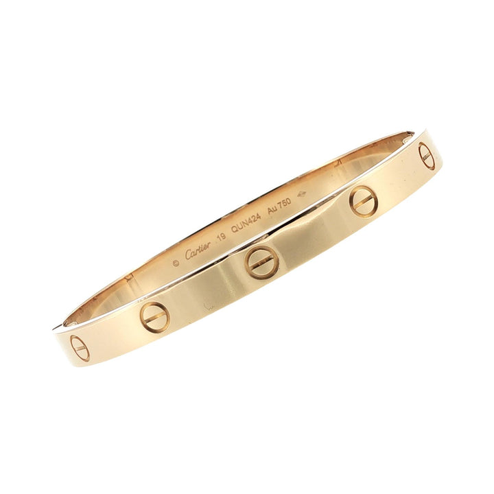 Cartier LOVE Bracelet Classic Model 18 Karat Yellow Gold Size 19 Box & Papers