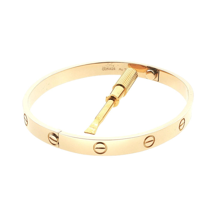Cartier LOVE Bracelet Classic Model 18 Karat Yellow Gold Size 19 Box & Papers
