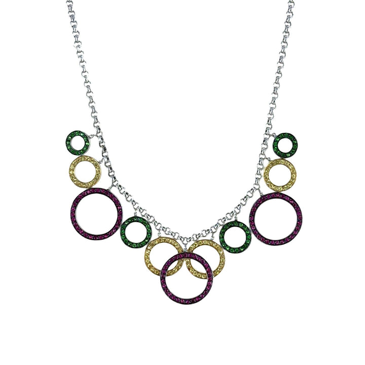 Color Sapphire Gemstone Circle Drop 14 Karat White Gold Link Necklace