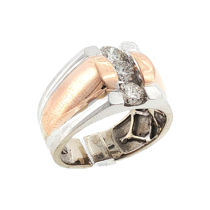 Gents Diamond 14 Karat White & Rose Gold Three Stone Band Ring