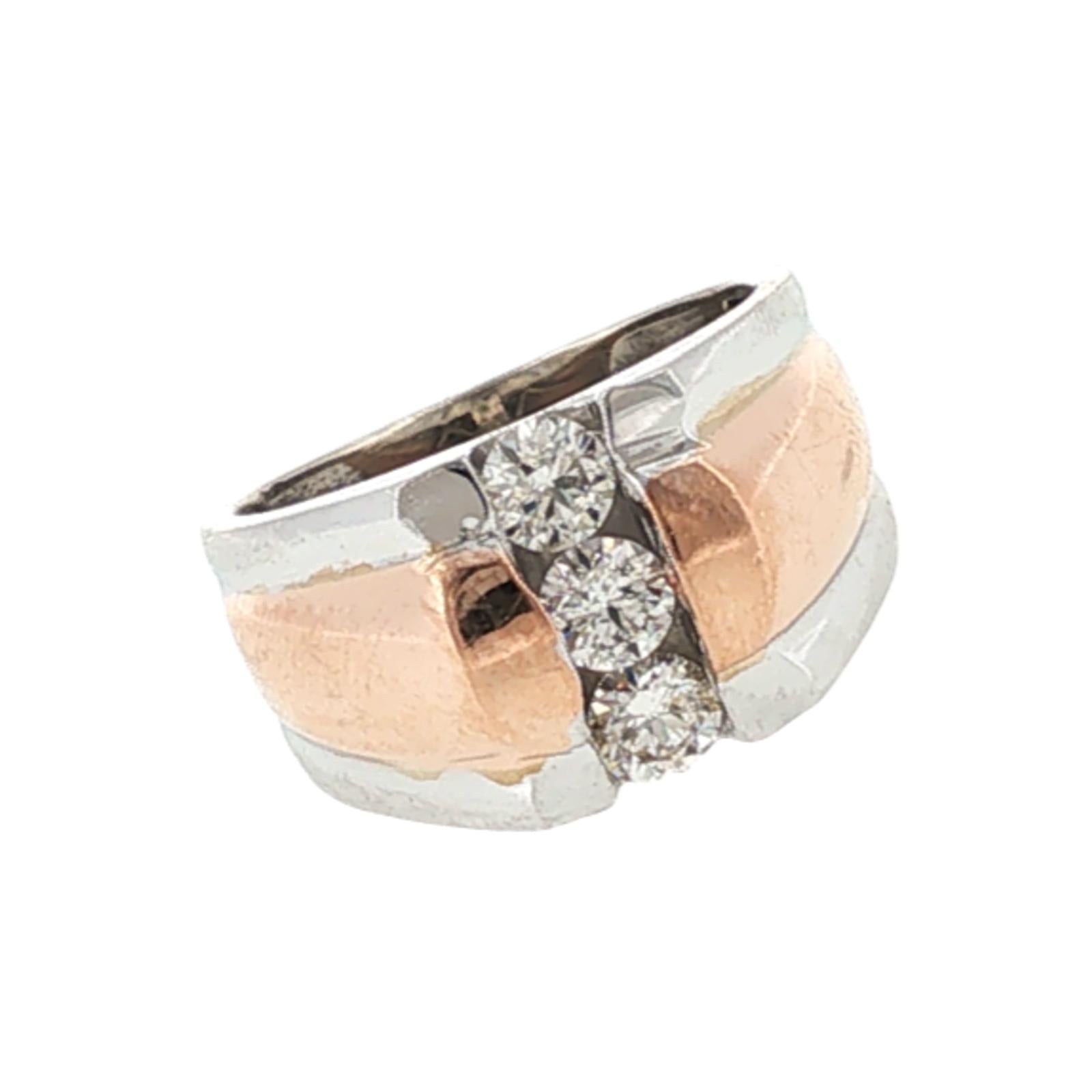 Gents Diamond 14 Karat White & Rose Gold Three Stone Band Ring