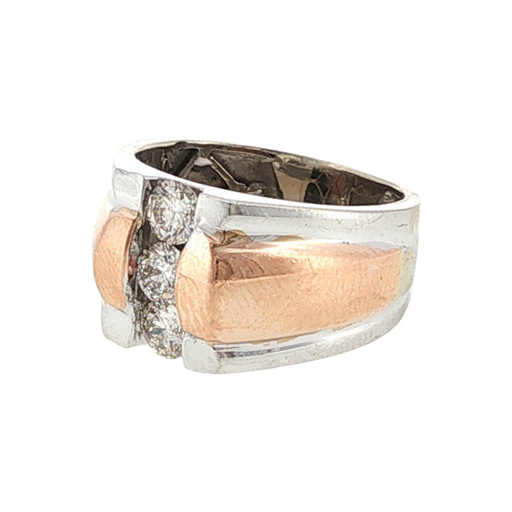 Gents Diamond 14 Karat White & Rose Gold Three Stone Band Ring