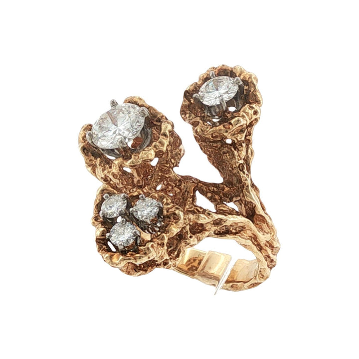 Freeform Diamond 14 Karat Yellow Gold Textured Vintage Ring