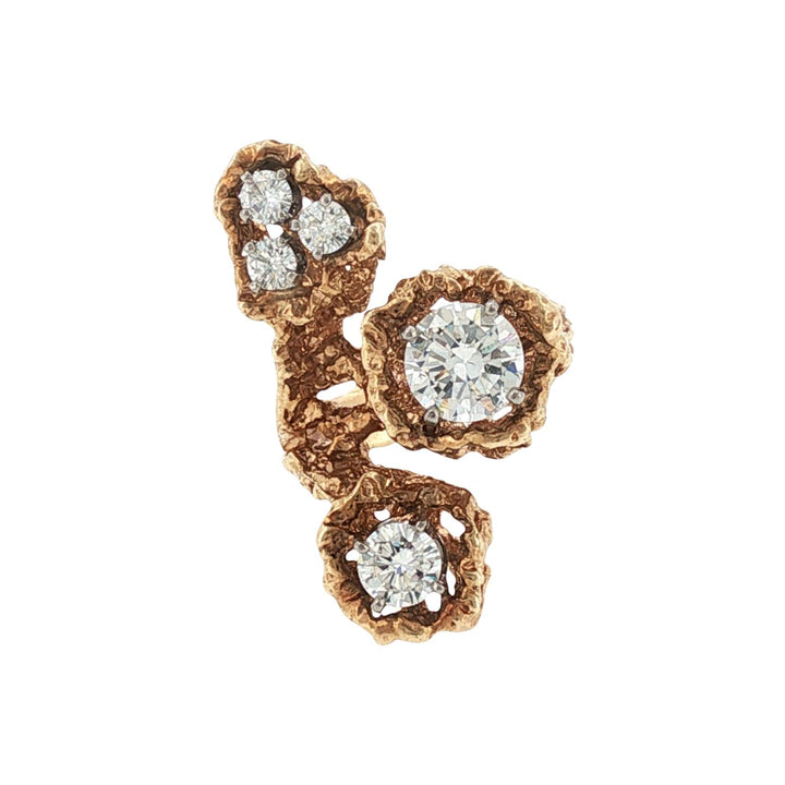 Freeform Diamond 14 Karat Yellow Gold Textured Vintage Ring