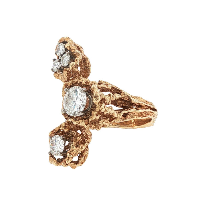 Freeform Diamond 14 Karat Yellow Gold Textured Vintage Ring
