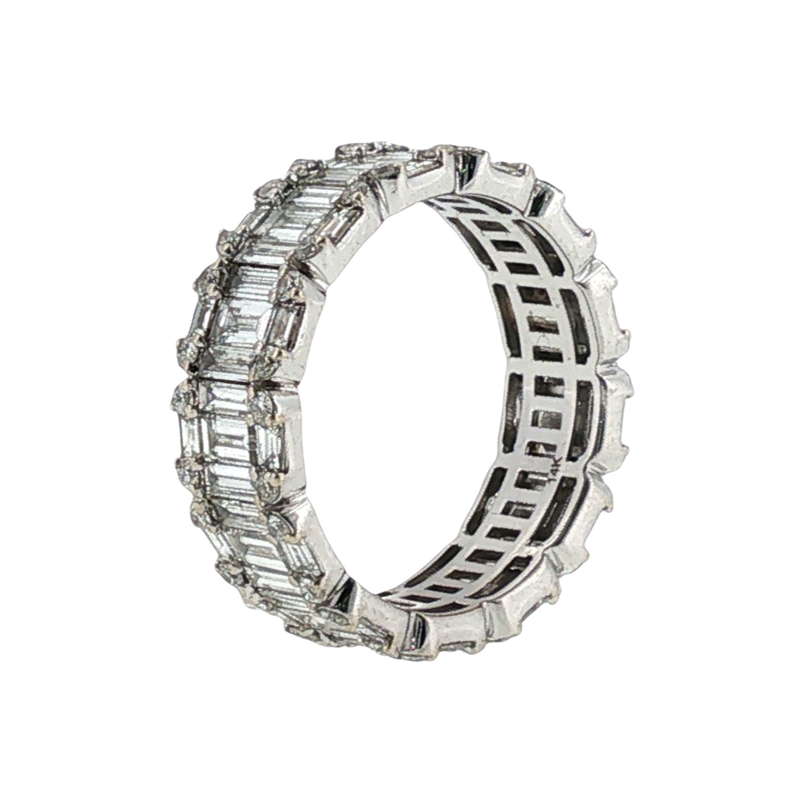 Diamond Baguette & Round Brilliant-Cut 14K White Gold Wedding Band Ring