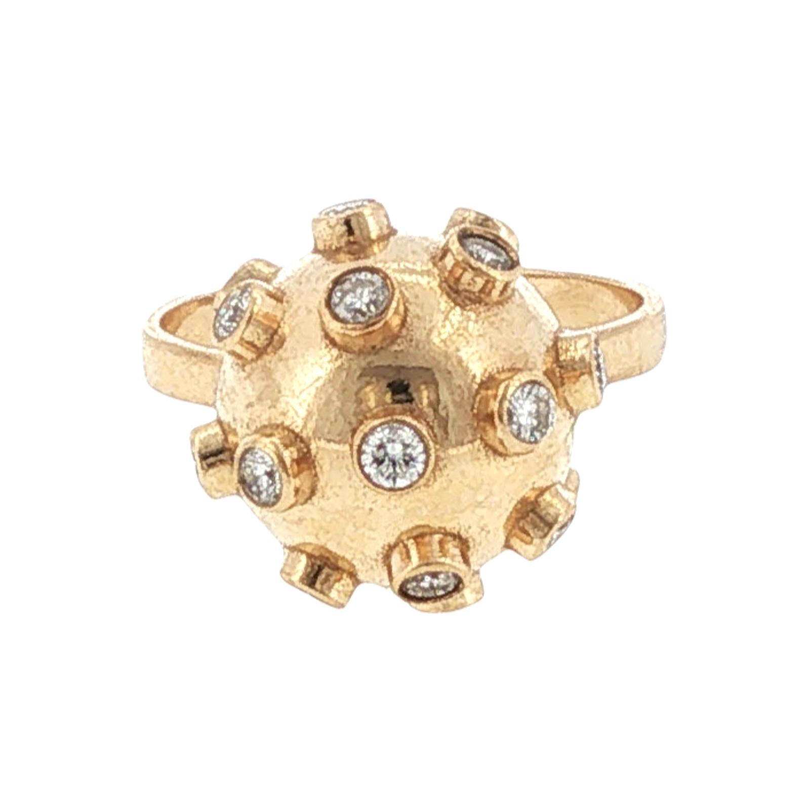 14 Karat Yellow Gold Sputnik Style Diamond Ring