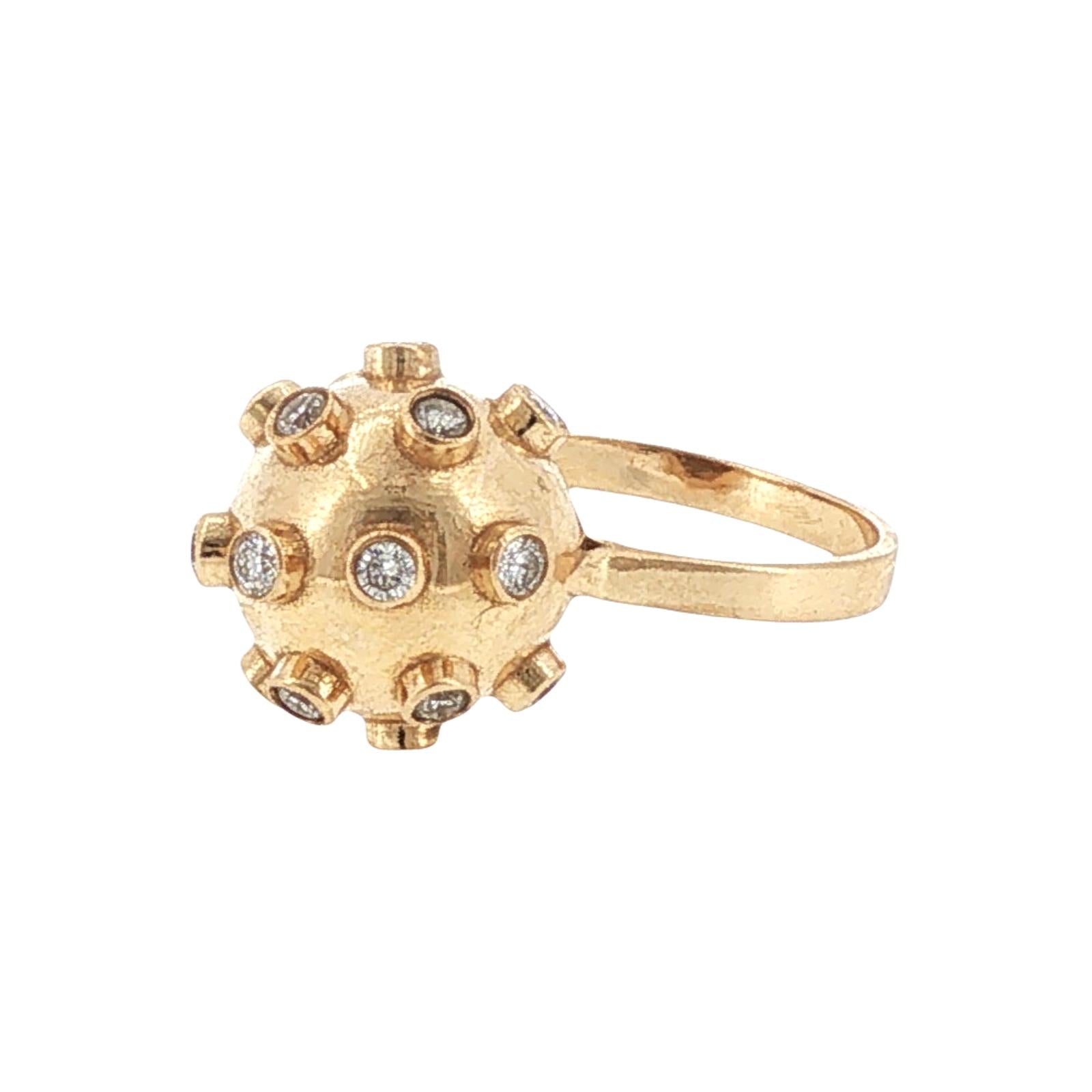14 Karat Yellow Gold Sputnik Style Diamond Ring