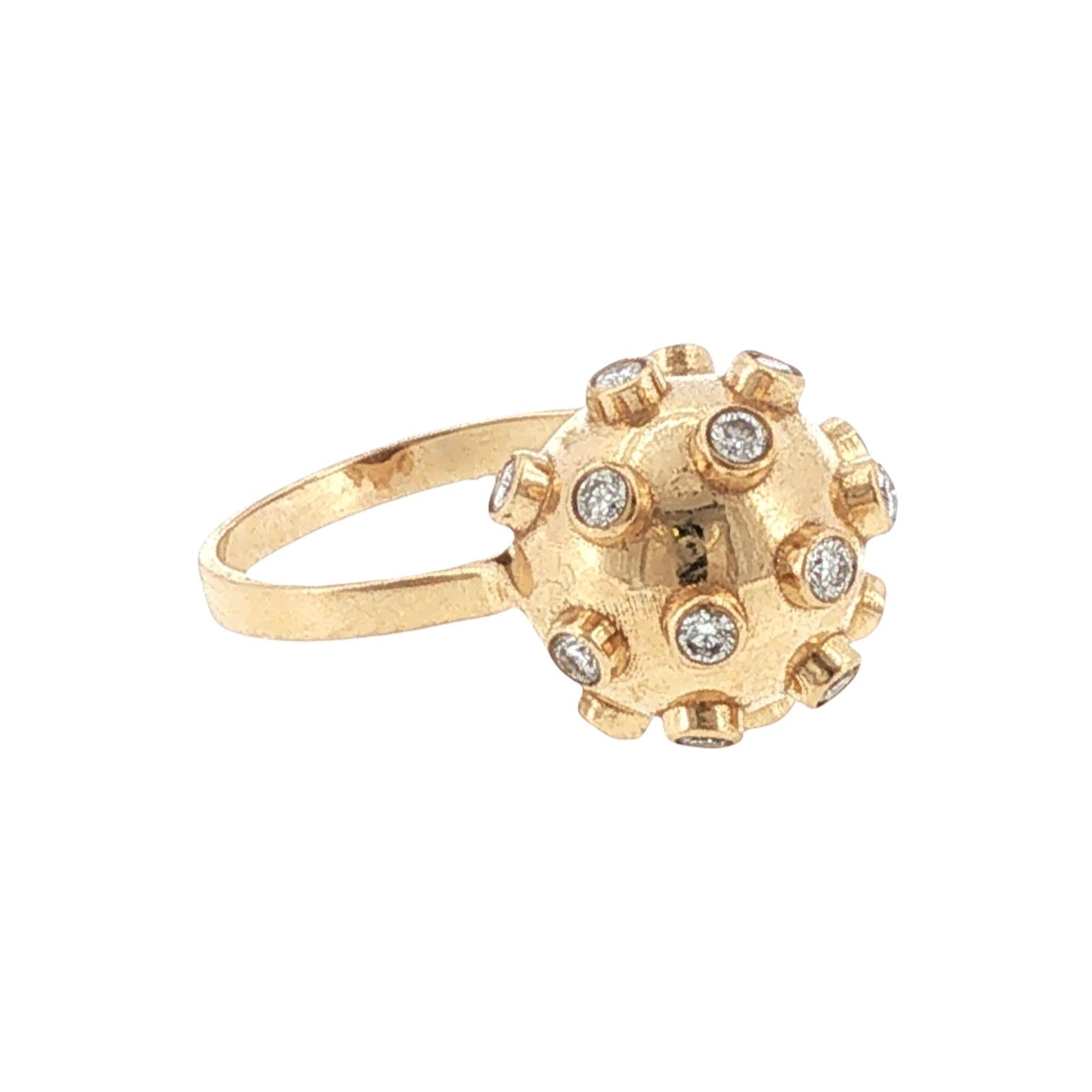 14 Karat Yellow Gold Sputnik Style Diamond Ring