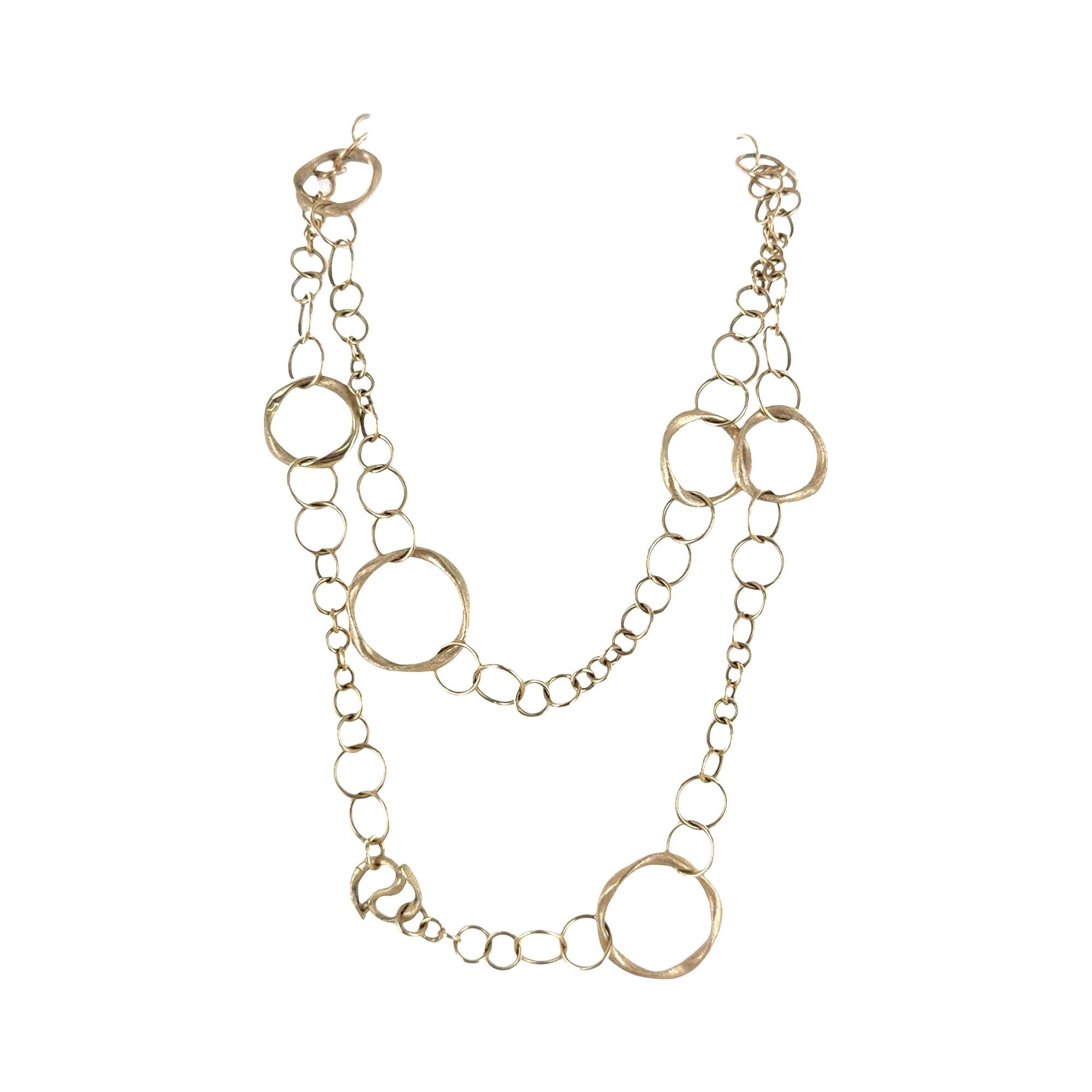 Gold Circle Link 14 Karat Yellow Gold 35 Inch Satin Finish Necklace