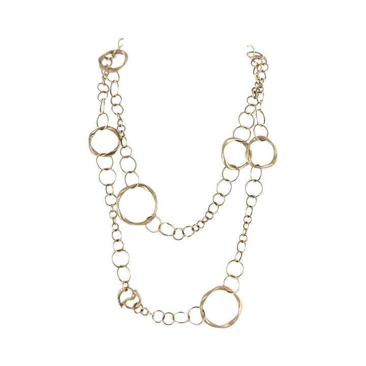 Gold Circle Link 14 Karat Yellow Gold 35 Inch Satin Finish Necklace