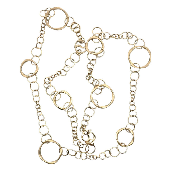 Gold Circle Link 14 Karat Yellow Gold 35 Inch Satin Finish Necklace