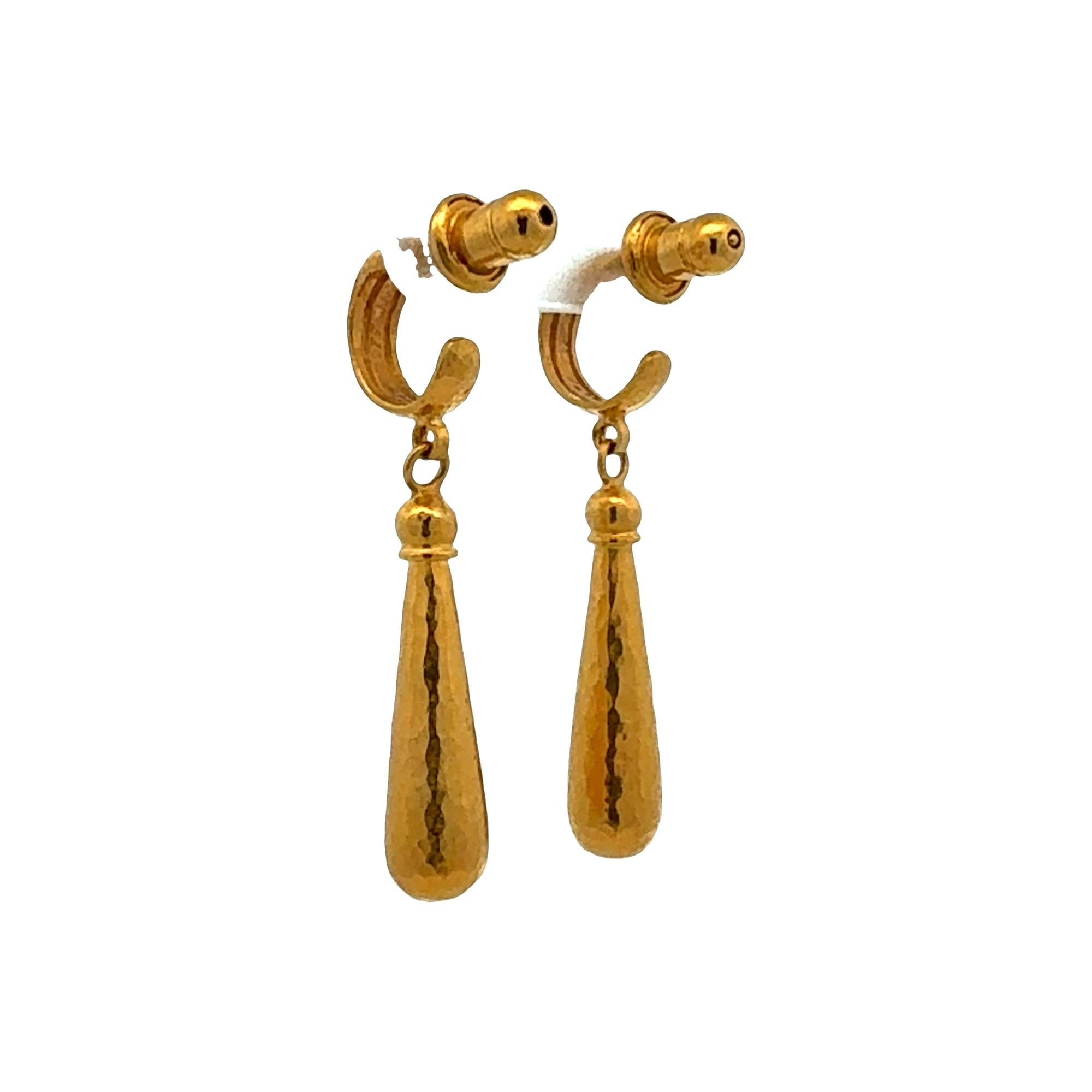 Gurhan Spell 24K Yellow Gold Gold Hammered Teardrop Dangle Earrings