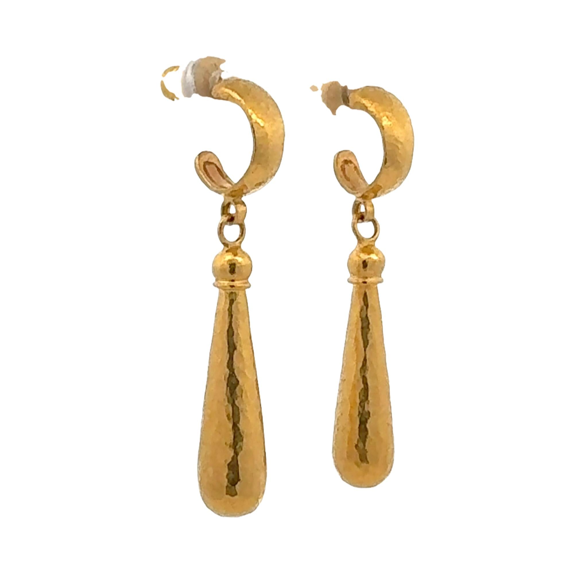 Gurhan Spell 24K Yellow Gold Gold Hammered Teardrop Dangle Earrings
