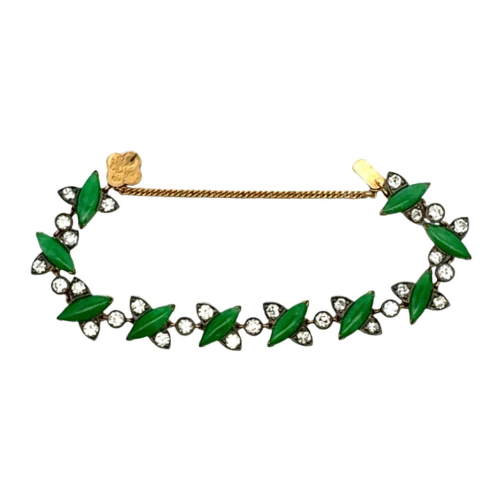 1960's  Jade Diamond 18 Karat Yellow Gold & SS Vinatge Link Bracelet