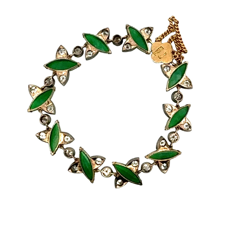 1960's  Jade Diamond 18 Karat Yellow Gold & SS Vinatge Link Bracelet