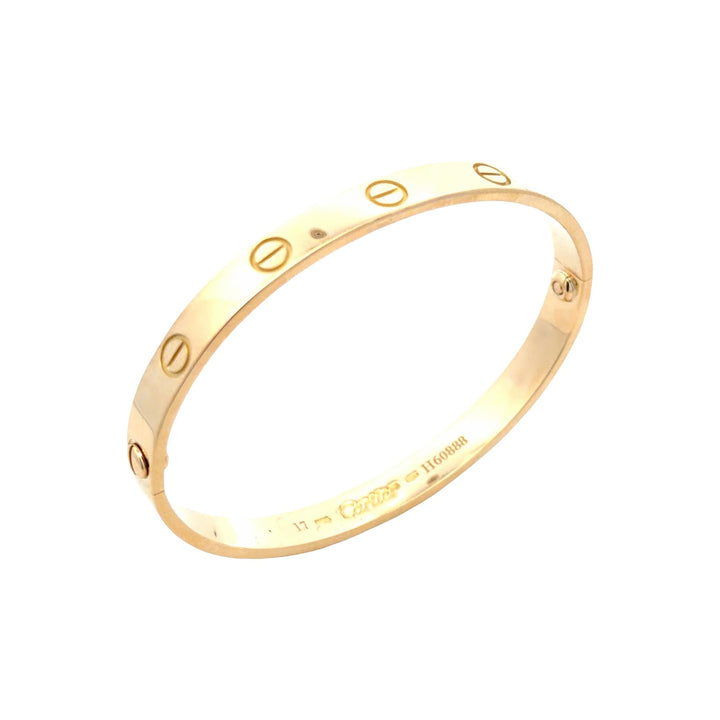 Cartier LOVE 18 Karat Yellow Gold Bangle Bracelet Size 17