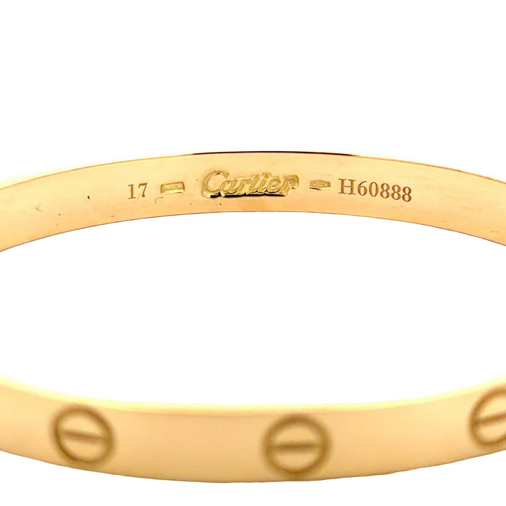 Cartier LOVE 18 Karat Yellow Gold Bangle Bracelet Size 17
