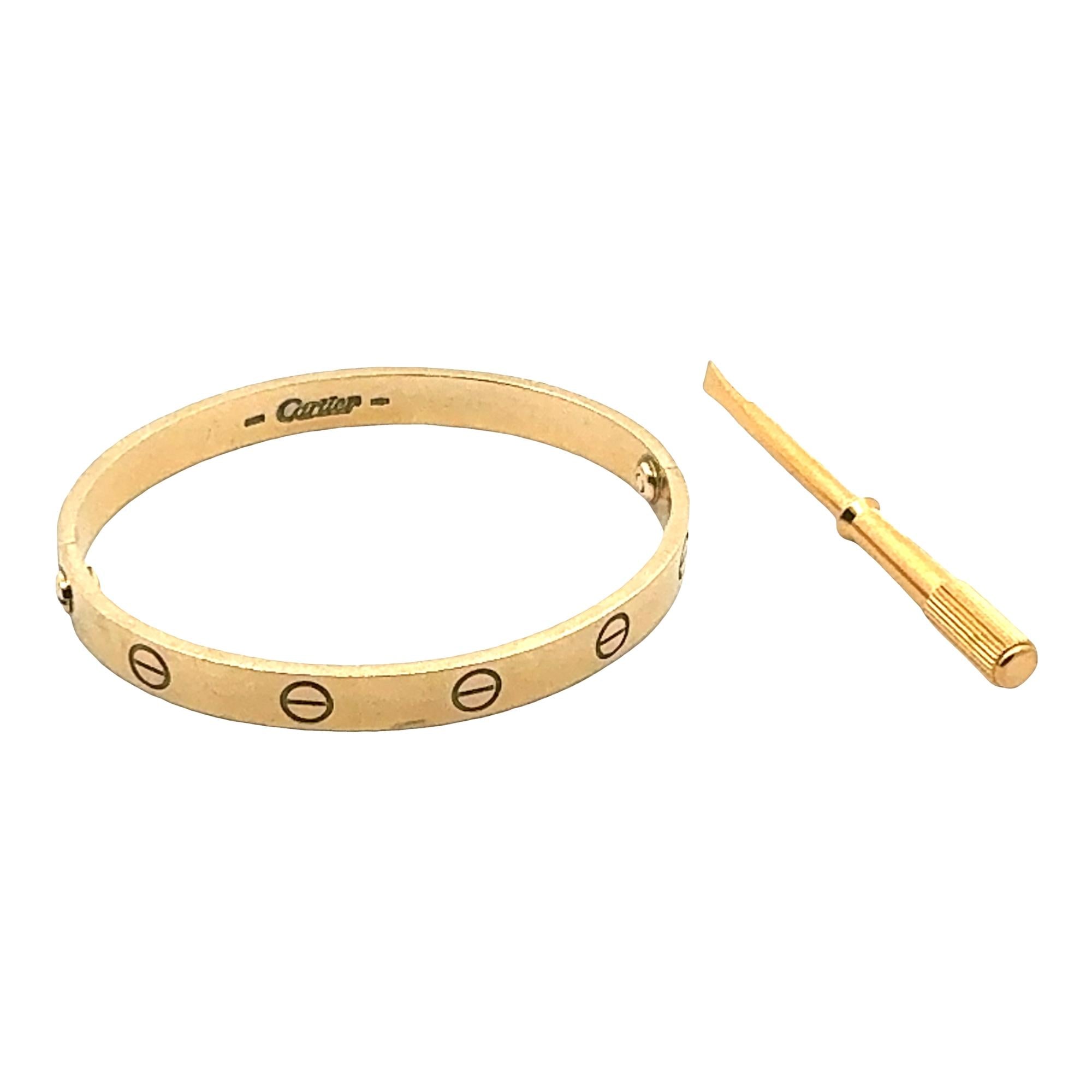 Cartier LOVE 18 Karat Yellow Gold Bangle Bracelet Size 17