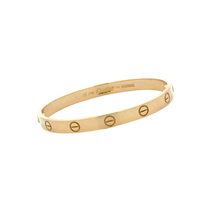 Cartier LOVE 18 Karat Yellow Gold Bangle Bracelet Size 17