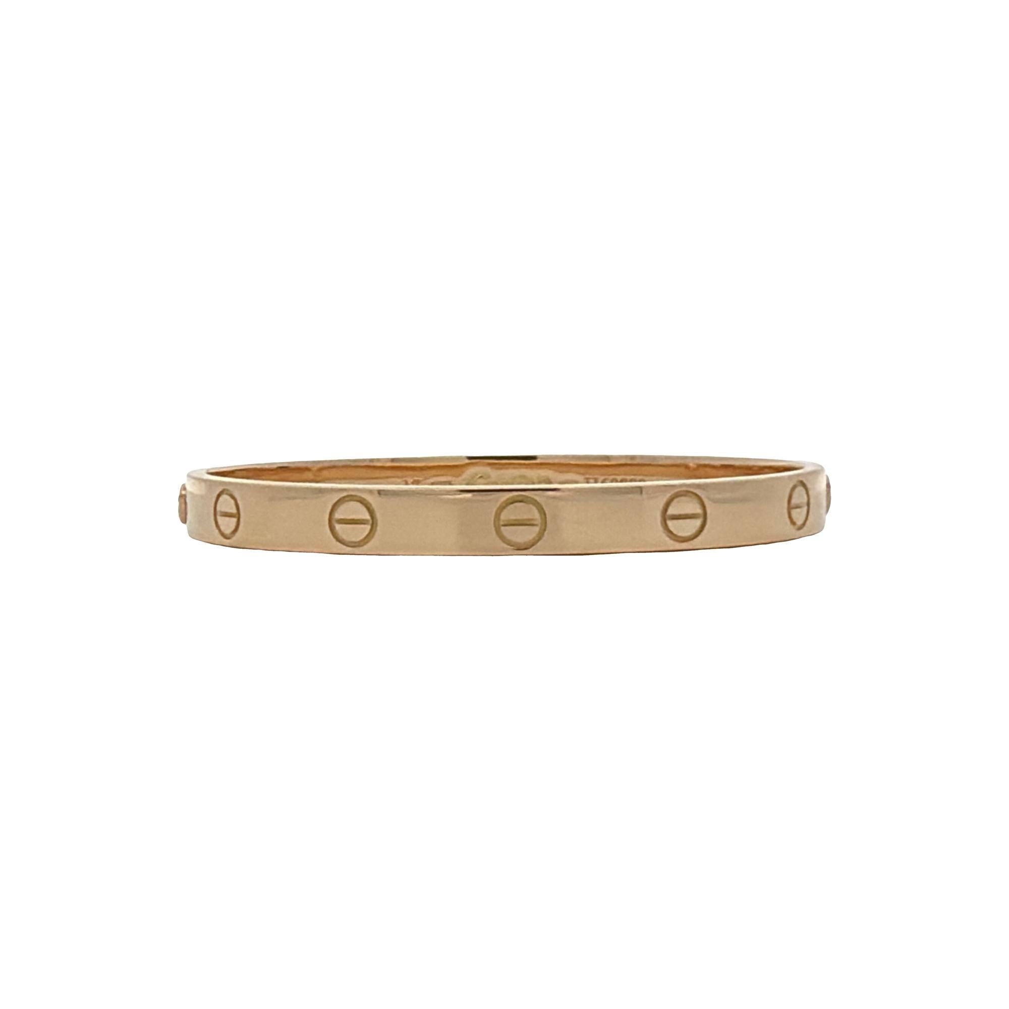 Cartier LOVE 18 Karat Yellow Gold Bangle Bracelet Size 17