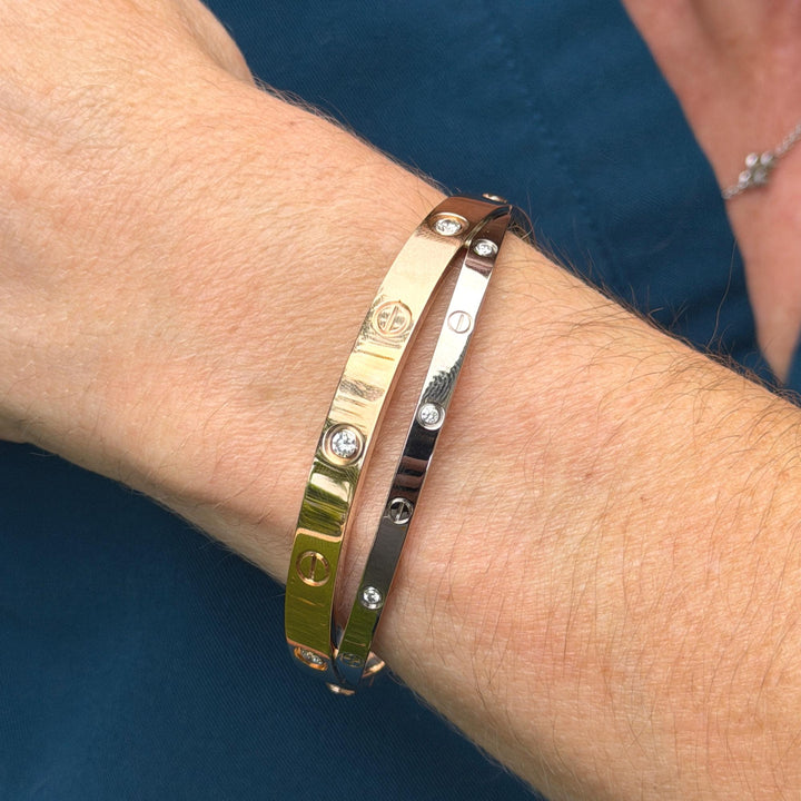 Cartier 18K Rose /White Gold Crossover Double 12 Diamond LOVE Bracelet Size 17