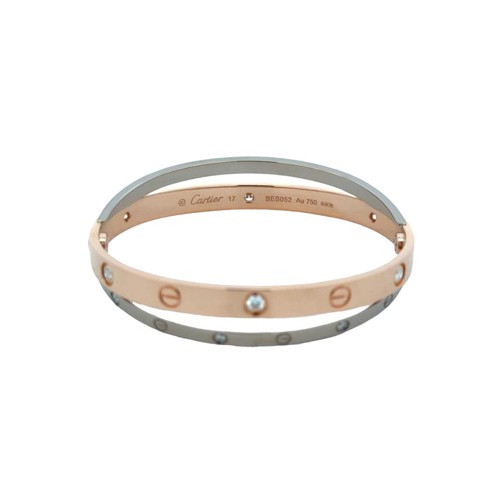 Cartier 18K Rose /White Gold Crossover Double 12 Diamond LOVE Bracelet Size 17