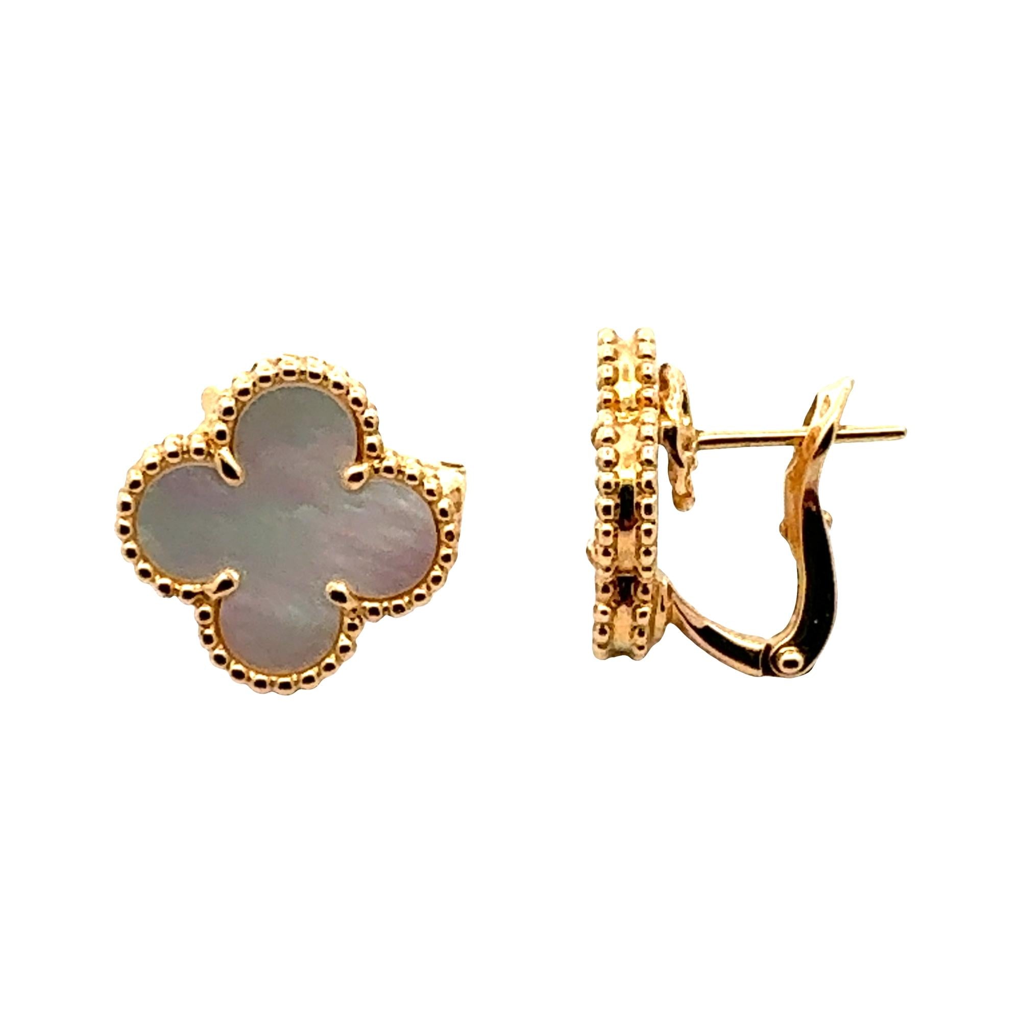 Van Cleef & Arples Vintage Alhambra Mother-Of-Pearl 18K Yellow GoldStud Earrings