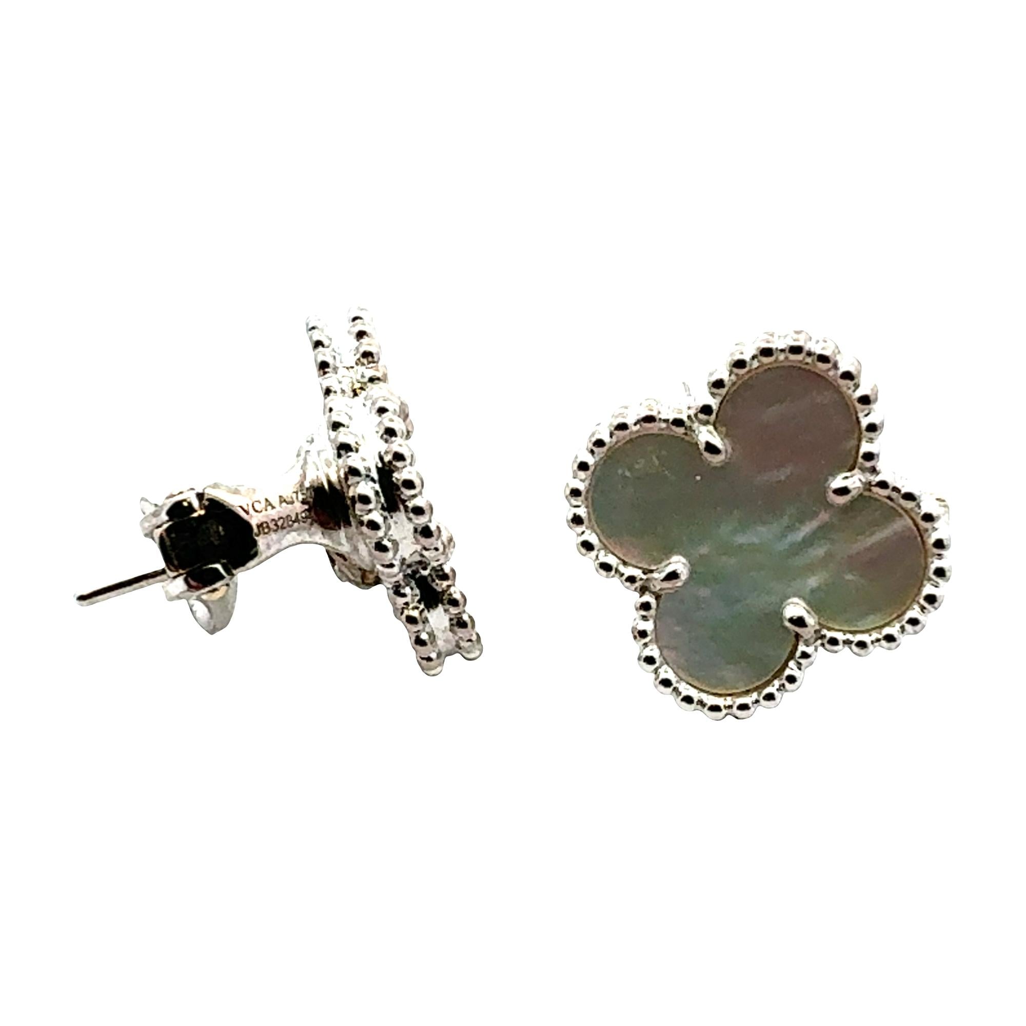 Van Cleef & Arples Vintage Alhambra Mother-Of-Pearl 18K White Gold Stud Earrings