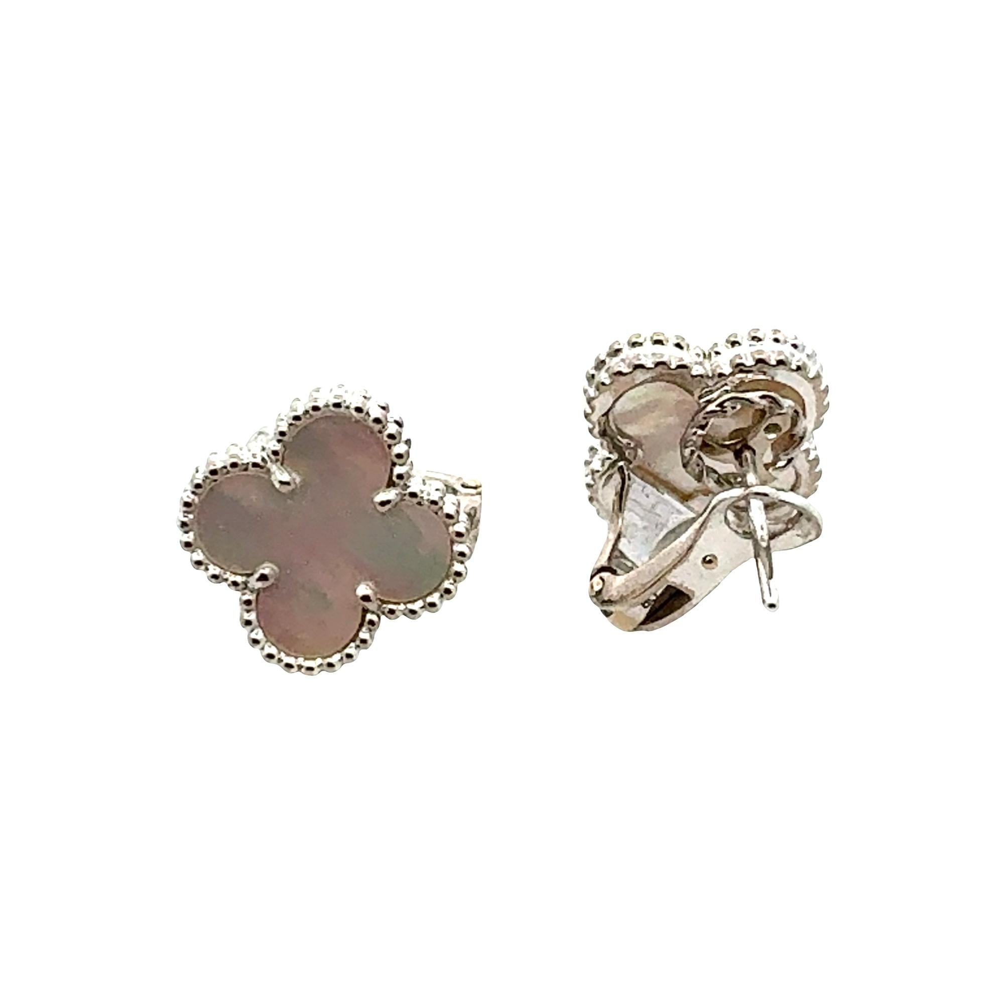 Van Cleef & Arples Vintage Alhambra Mother-Of-Pearl 18K White Gold Stud Earrings