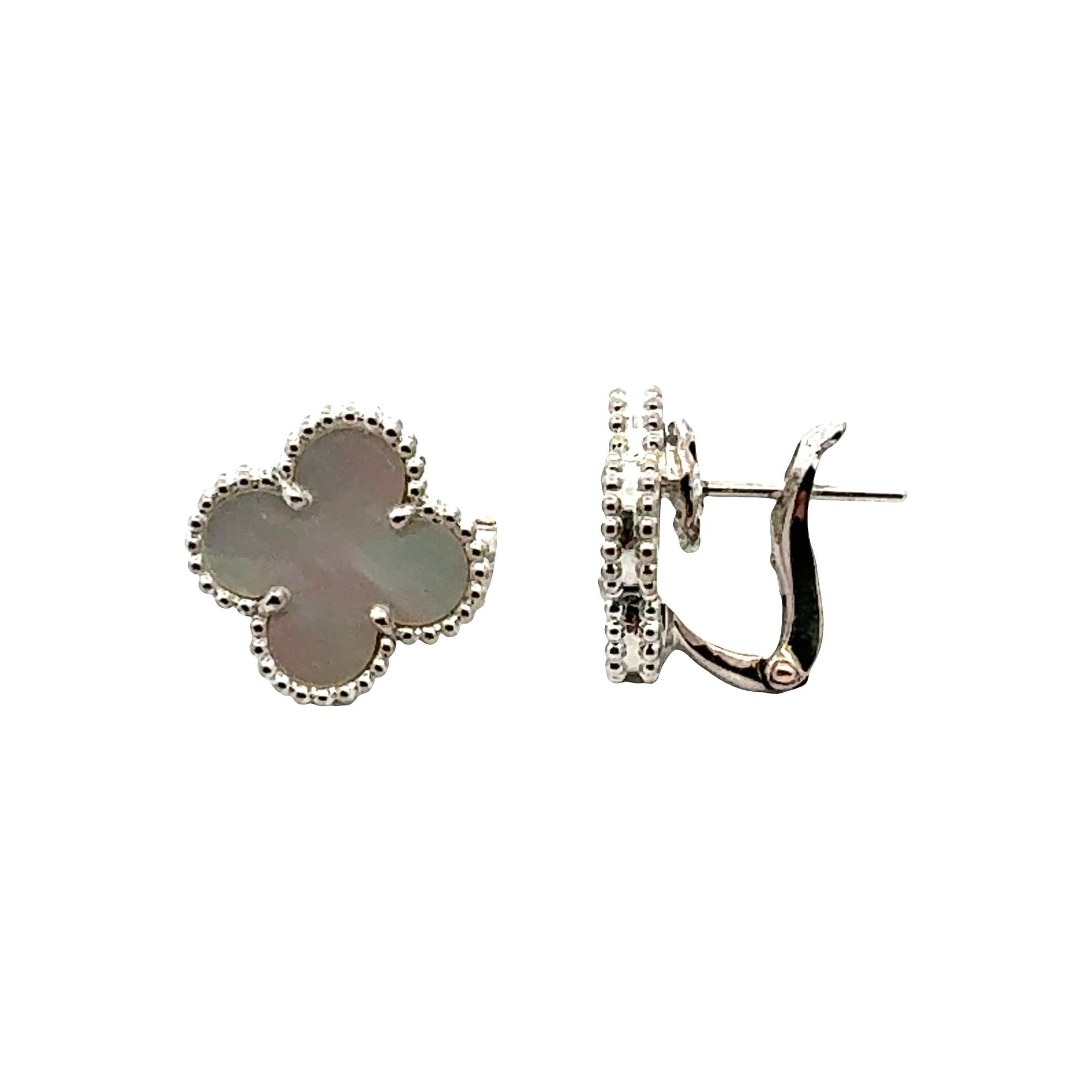 Van Cleef & Arples Vintage Alhambra Mother-Of-Pearl 18K White Gold Stud Earrings