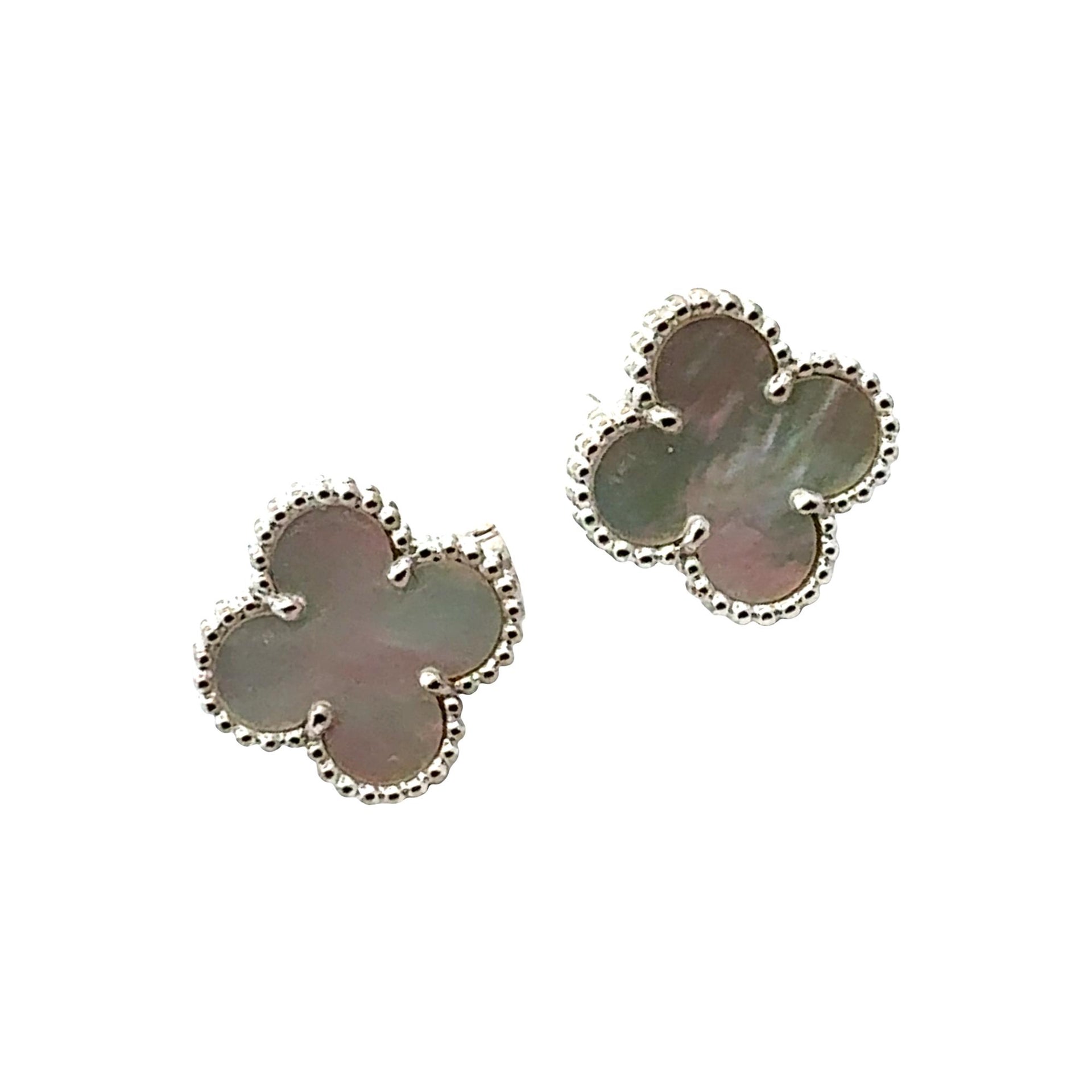Van Cleef & Arples Vintage Alhambra Mother-Of-Pearl 18K White Gold Stud Earrings